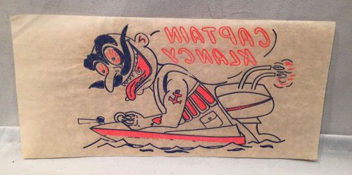 Original 1950&#039;s iron on transfer monster in speed boat captain klancy no reserve