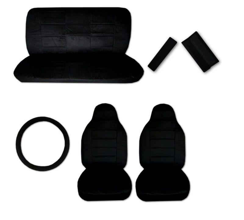 Sell Black Quilted Velour High Back 7pc Car Truck Seat Covers 1 in
