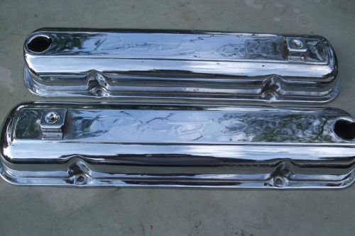 Vintage 1957 "pontiac" embossed script factory chrome valve covers ~ rare ~