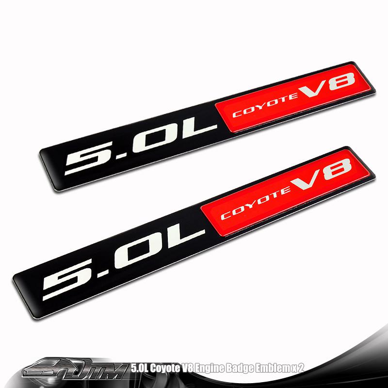 2x universal red/black coyote 5.0l v8 aluminum adhesive emblem / badge / sticker