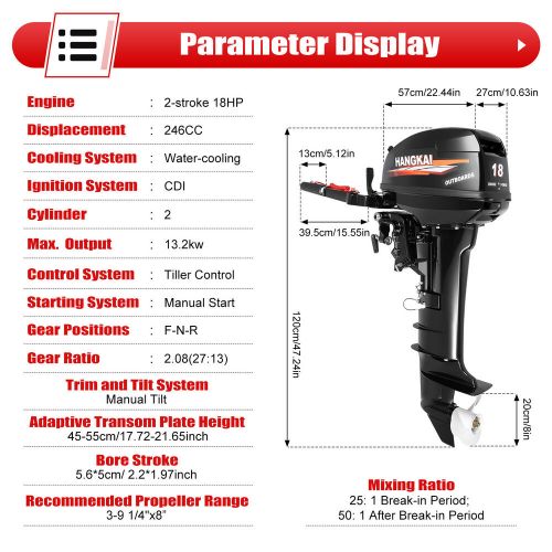 Outboard Motor 2 Stroke 18HP Long Shaft Boat Engine Heavy Duty Water-Cooled, US $1,569.01, image 8