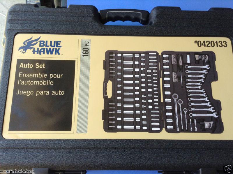 New 160 pc mechanics blue hawk auto set 420133 sockets ratchets wrenches