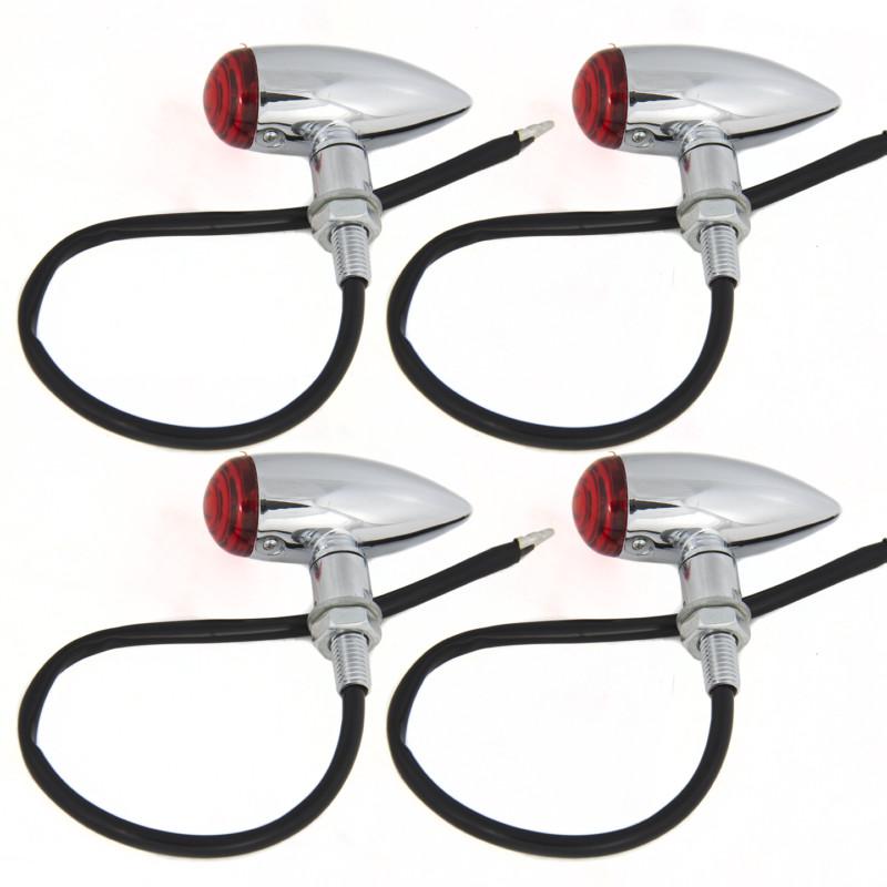 (4) chrome red bullet turn signals for harley honda suzuki yamaha vulcan triumph
