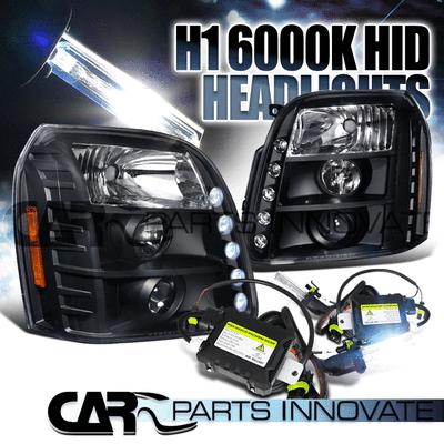 07-12 yukon denali xl black led projector headlights+h1 6000k hid conversion kit