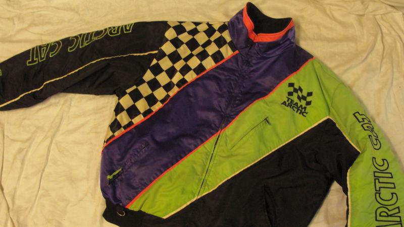 Team arctic cat checkered flag snowmobile jacket coat w/ removable liner xl