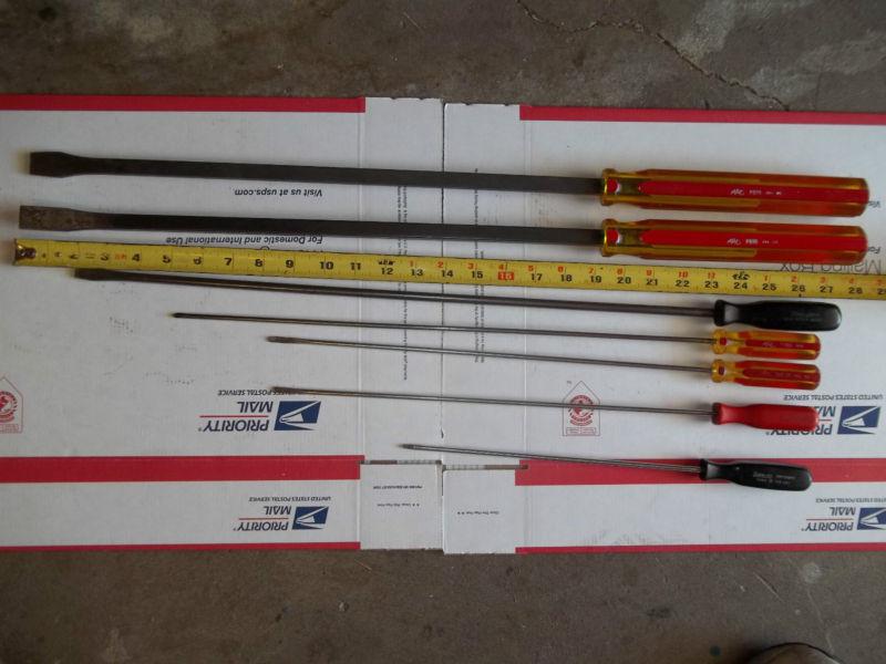 Snap on and mac long screw driver and prybar set, very nice 7 piece set