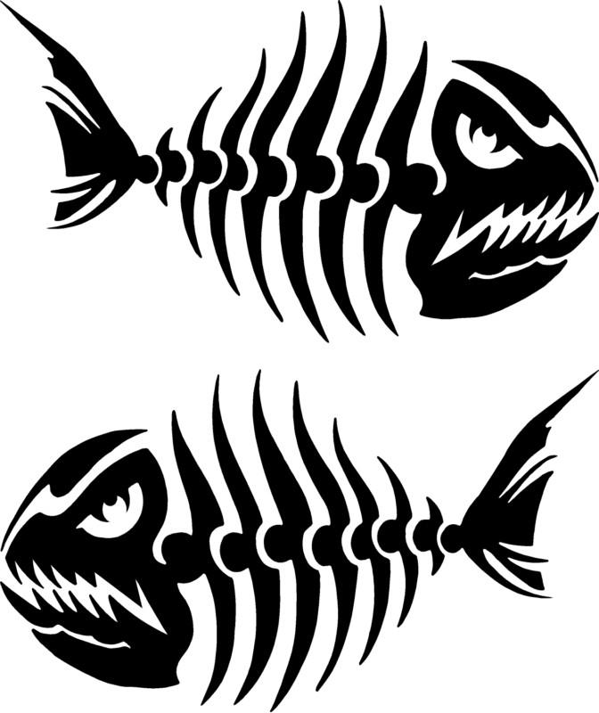 2 - 4" x 7" fish skeleton decals stickers boat kayak ice fishing graphics tackle
