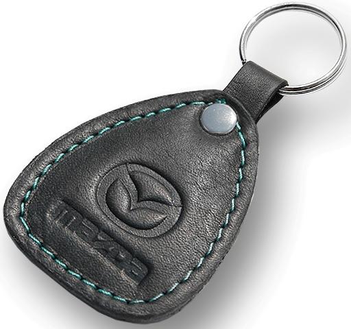 New leather black / turquoise keychain car logo mazda auto emblem keyring