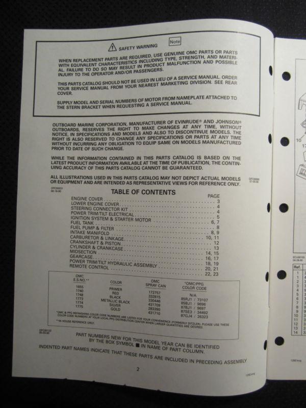 1991 OMC Evinrude Johnson Outboard Motor 125 HP Commercial Parts Catalog Manual, US $8.95, image 2