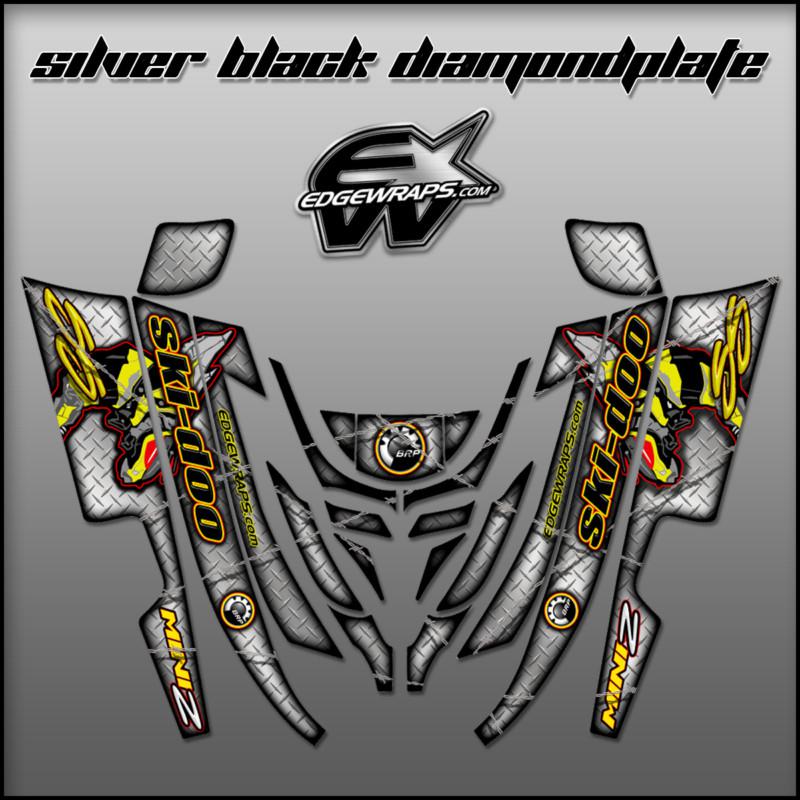 Ski doo mini z, 98-02 custom graphics kit -  silver black diamondplate