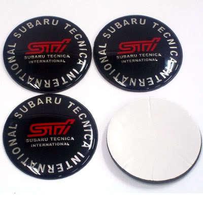 Car wheel tuning stickers 60mm aluminum "sti" wheel center cap stickers 4pcs/set