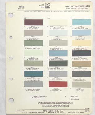 1968  lincoln  ppg  color paint chip chart all models  original
