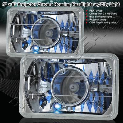 Universal 4"x6" h4666 h4651 h4656 diamond cut chrome housing projector headlight