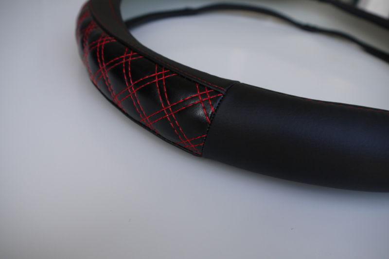 Circle cool leather steering wheel wrap cover 57012 black+red stitch hummer