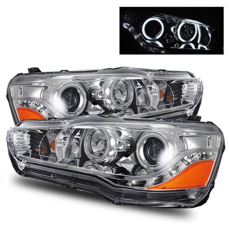 08-12 mitsubishi lancer/evo x led drl strip/ccfl halo projector headlight chrome