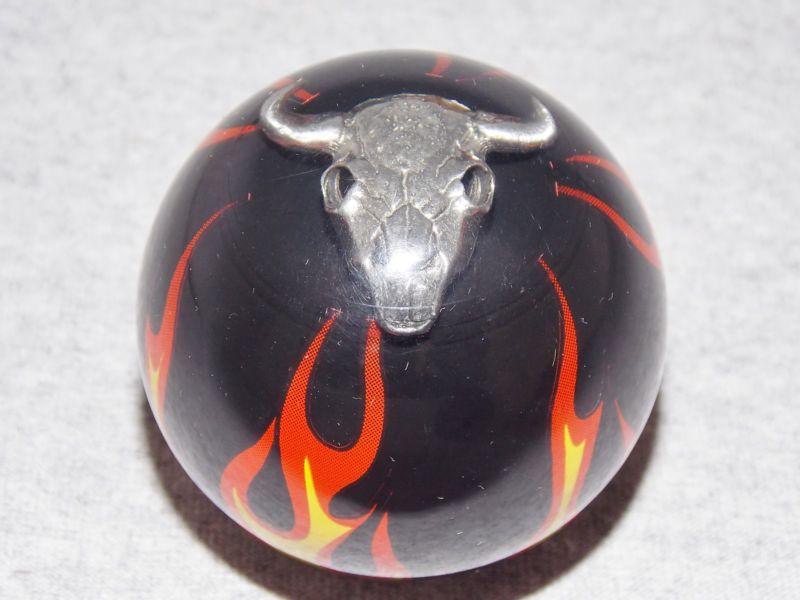 Cow skull black flamed shift knob hot rods muscle cars semi trucks bull hauler