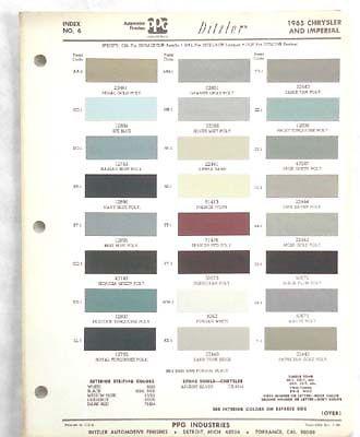 1965 chrysler and imperial ppg color paint chip chart all models original mopar