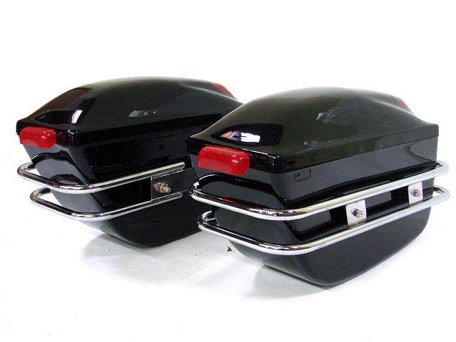 BLACK MOTORCYCLE HARD SADDLEBAG TRUNK BAG LUGGAGE TAIL LIGHT CHROME RAIL BRACKET, US $49.95, image 2