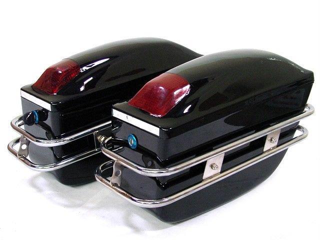 BLACK MOTORCYCLE HARD SADDLEBAG TRUNK BAG LUGGAGE TAIL LIGHT CHROME RAIL BRACKET, US $49.95, image 3