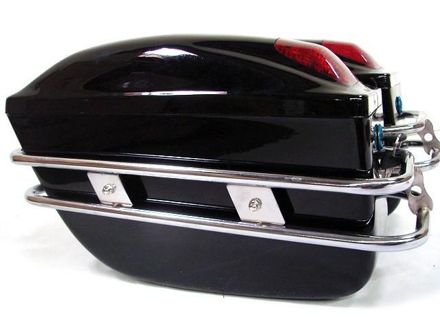 BLACK MOTORCYCLE HARD SADDLEBAG TRUNK BAG LUGGAGE TAIL LIGHT CHROME RAIL BRACKET, US $49.95, image 6