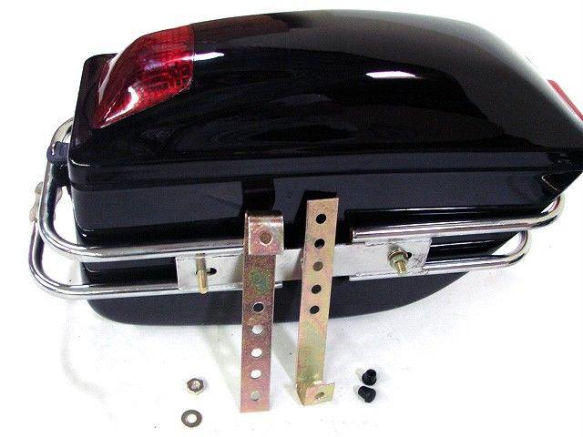 BLACK MOTORCYCLE HARD SADDLEBAG TRUNK BAG LUGGAGE TAIL LIGHT CHROME RAIL BRACKET, US $49.95, image 7