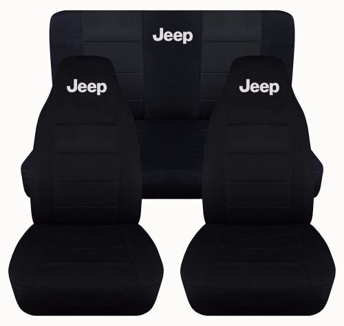 Fits 1993 to 1995 jeep wrangler cj black seat covers with jeep in silver