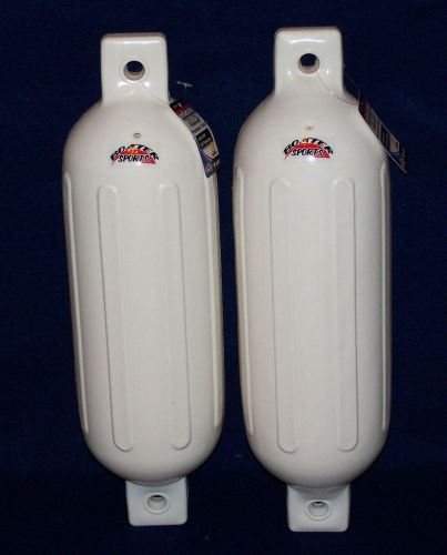 White boat fenders 5.5'' x 20'' set of 2 bumpers vinyl docking ribbed new