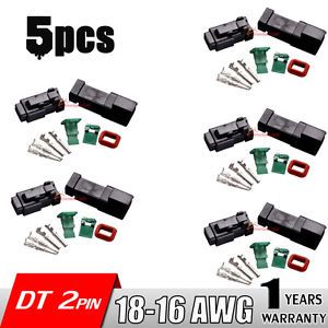 5 set deutsch dt 2 pin black connector kit 18-16 ga contacts 200w below