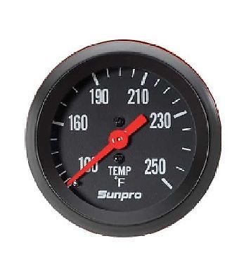 Sunpro 2&#034; mechanical water, oil temperature gauge black / black bezel new cp8217