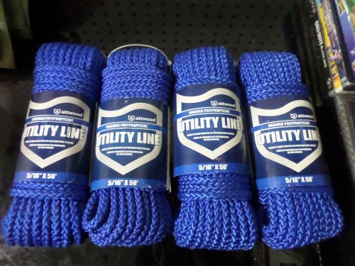 Lot of 4 attwood braided polypropylene blue utility line 5/16" x 50' 11713-2