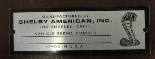 1967 shelby gt350/gt500 serial # tag