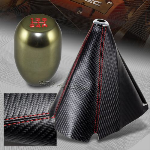Carbon/red stitch manual shift boot + titanium 5-speed shifter knob universal 5