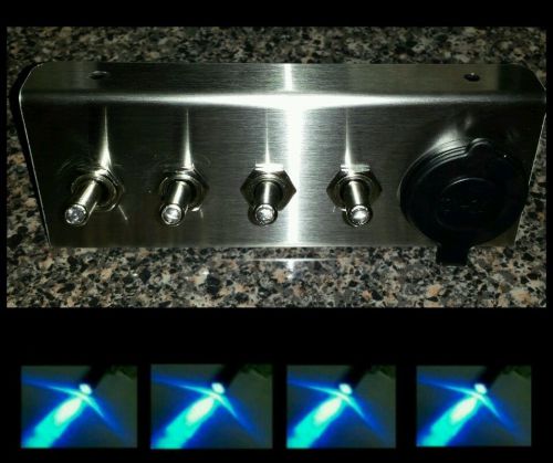 Toggle switch panel 4 blue led stainless rocker 12v power bracket usb lighter ss