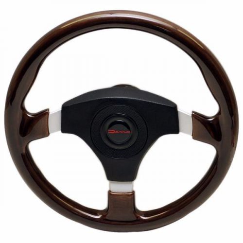 Dino 13 3/4 inch 3 spoke cherry wood grain / aluminum boat steering wheel