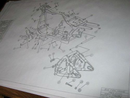 Harley davidson softail frame blueprint drawing hd poster print soft tail parts