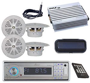 Silver marine cd/mp3 am/fm stereo /bluetooth + 4 speakers antenna cover 400w amp