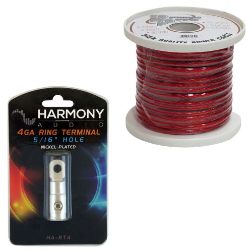 Pyramid rpr425 25 feet 4 gauge power wire in clear red car stereo ring terminal