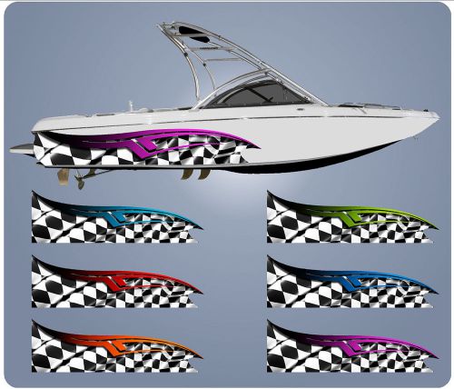 &#034;race day&#034; tribal checkered racing flag * boat half wrap graphic - custom decal