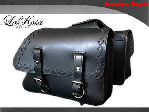 Larosa black leather laced harley sportster throwover left &amp; right saddlebags