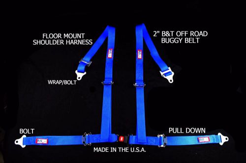 Rjs racing 2" buggy off road seat belt 4 point b&amp;t floor harness blue 51521-15-3