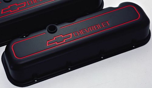Proform 141-141 die cast valve cover; chevrolet and bow tie emblem