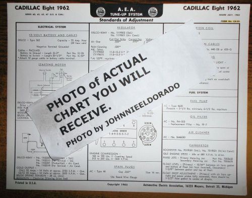 1962 cadillac eight series 60, 62, 63 &amp; 67 models aea tune up chart sheet