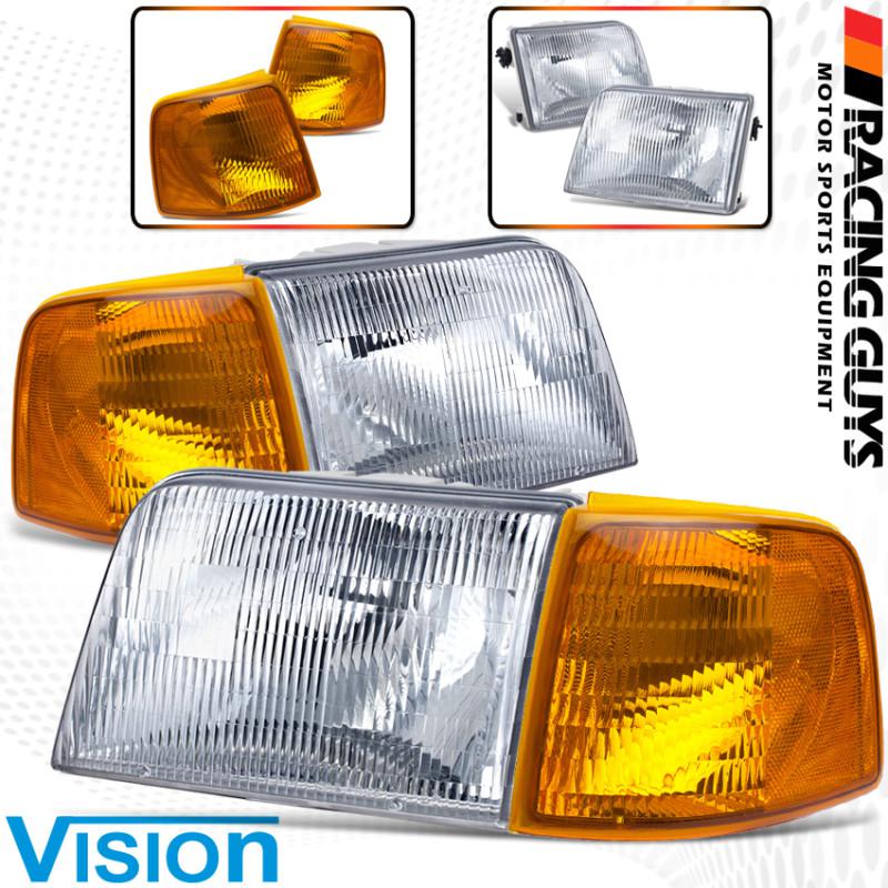 93-97 ford ranger chrome head lights side marker amber corner signal lamps pair