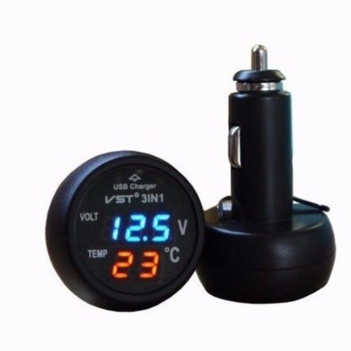 12v/24 interior thermometer air temp+usb charger+volt voltage gauge meter 3 in 1