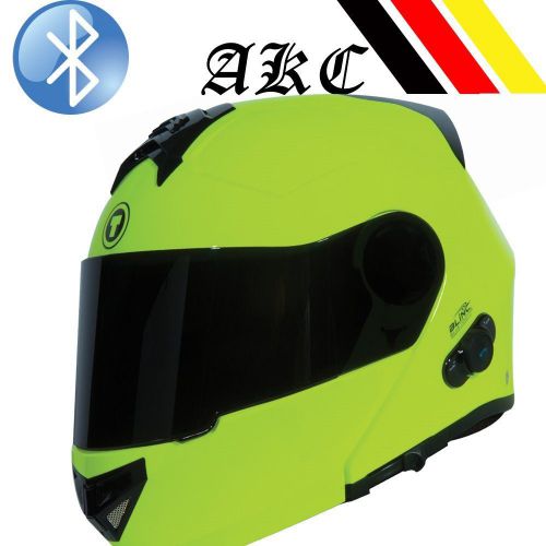 Motorcycle full face flip up helmet bluetooth drop down screen hiviz yellow s