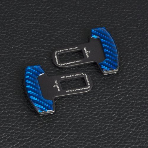 New carbon fiber car seat belt extension extender strap safety buckle blue 2pcs