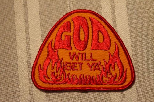 Vintage nos 70&#039;s god will get ya&#039; hat jacket vest sew on patch -new-