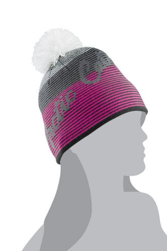 Arctic cat women&#039;s stripe beanie / hat with pom - pink - gray 5263-040