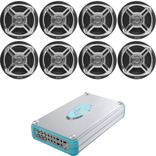 4800w marine 8 channel amplifier, 8 enrock marine boat 6.5" 100w chrome speakers