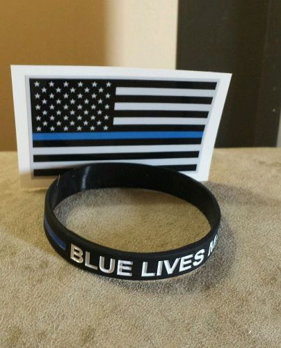 Thin blue line flag police  sticker bogo blue lives matter bracelet free m3944